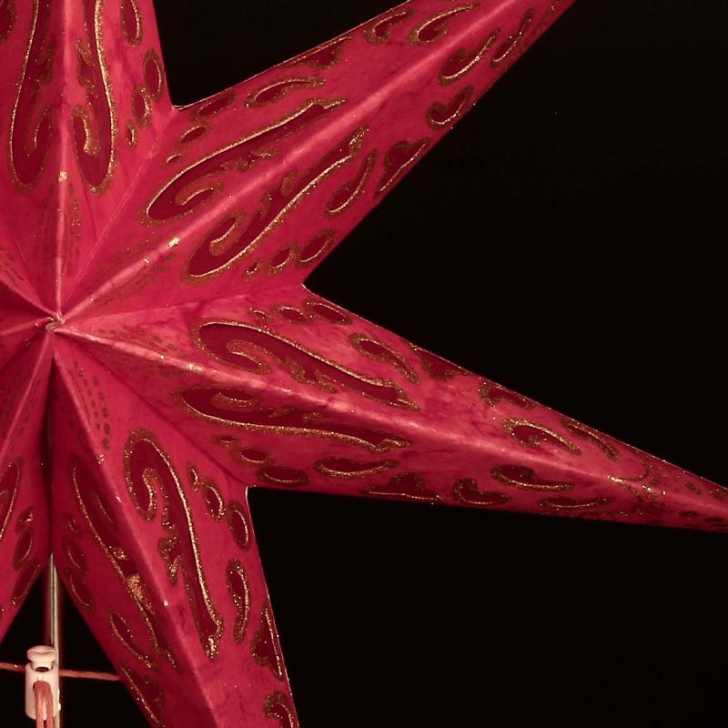 Curves Batik rot - Faltbarer Leuchtstern, Weihnachtsstern aus Papier mit 7 Zacken, 60 cm